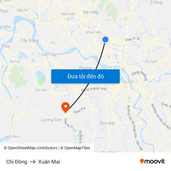 Chi Đông to Xuân Mai map