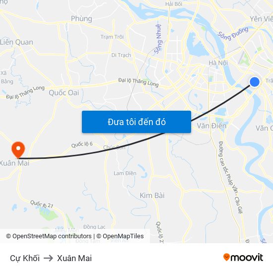 Cự Khối to Xuân Mai map