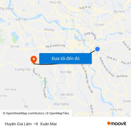 Huyện Gia Lâm to Xuân Mai map