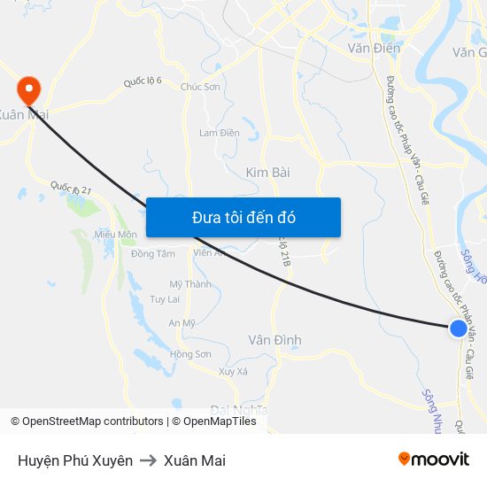 Huyện Phú Xuyên to Xuân Mai map