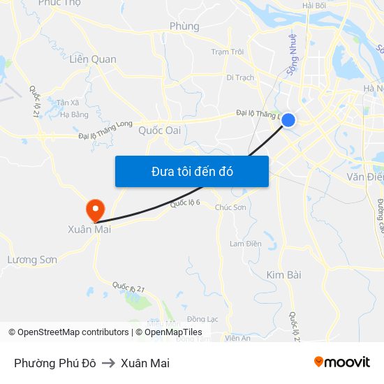 Phường Phú Đô to Xuân Mai map