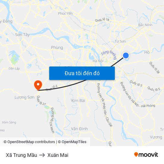 Xã Trung Mầu to Xuân Mai map