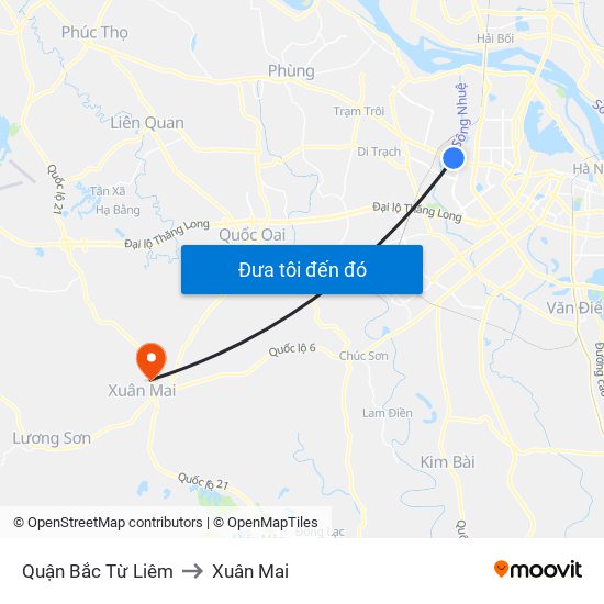 Quận Bắc Từ Liêm to Xuân Mai map