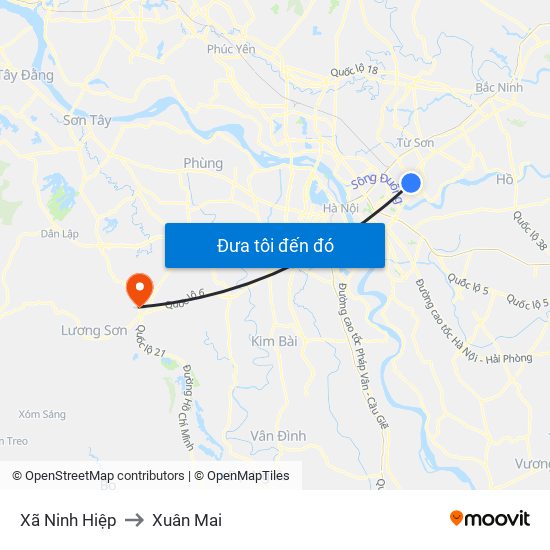 Xã Ninh Hiệp to Xuân Mai map