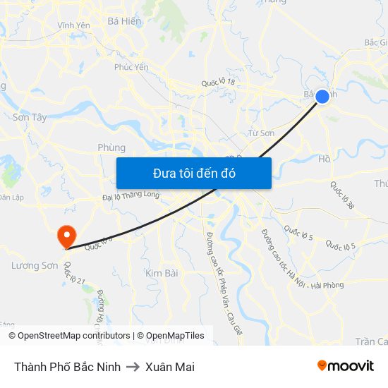 Thành Phố Bắc Ninh to Xuân Mai map