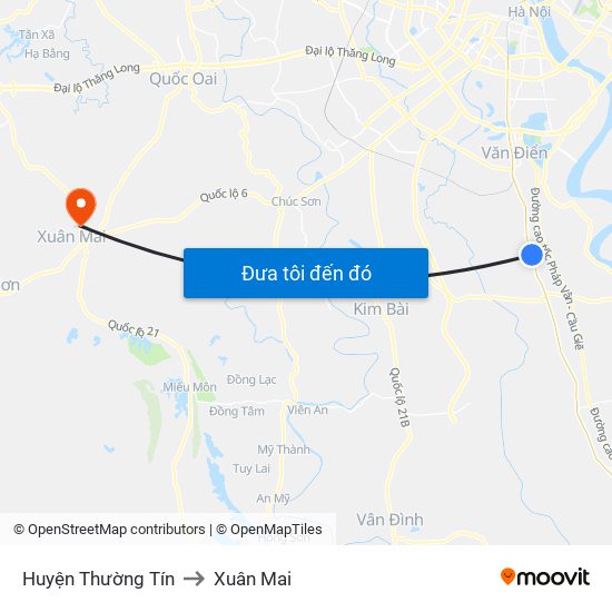 Huyện Thường Tín to Xuân Mai map