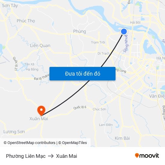 Phường Liên Mạc to Xuân Mai map