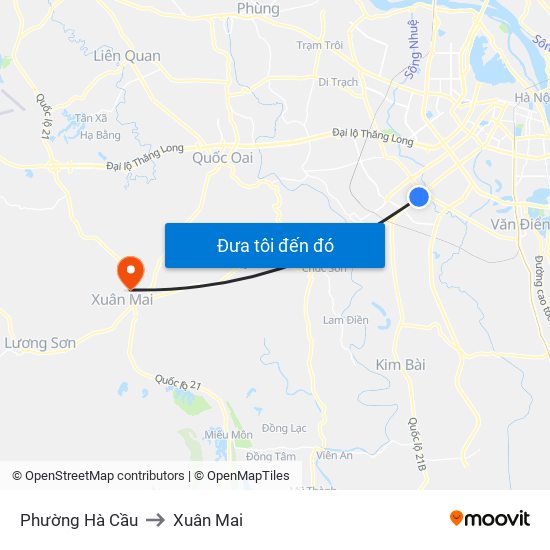 Phường Hà Cầu to Xuân Mai map