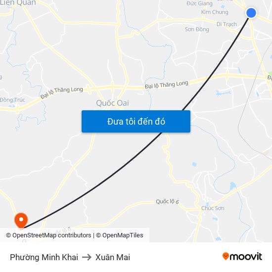 Phường Minh Khai to Xuân Mai map