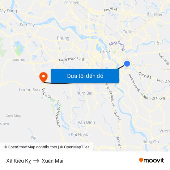 Xã Kiêu Kỵ to Xuân Mai map