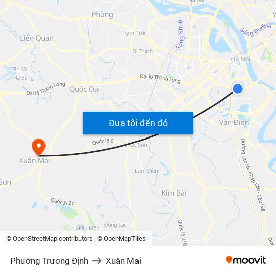 Phường Trương Định to Xuân Mai map