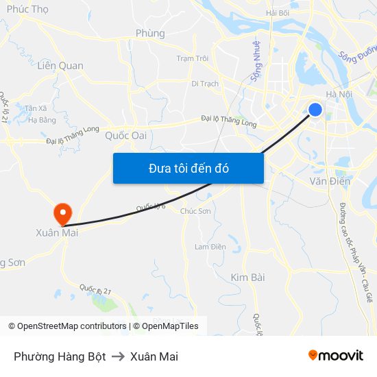 Phường Hàng Bột to Xuân Mai map