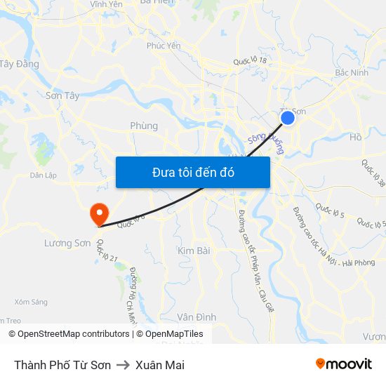 Thành Phố Từ Sơn to Xuân Mai map