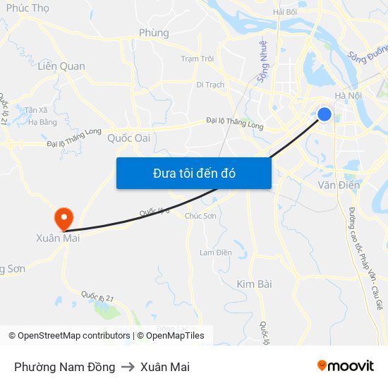 Phường Nam Đồng to Xuân Mai map