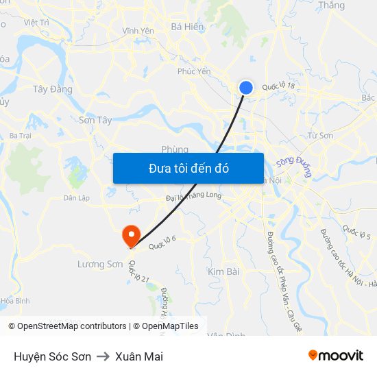 Huyện Sóc Sơn to Xuân Mai map