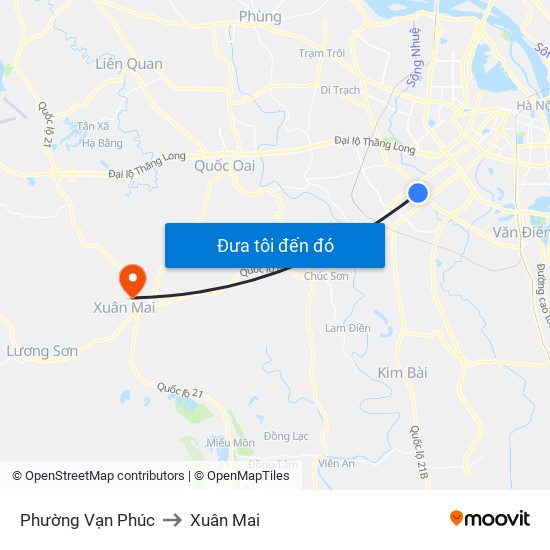 Phường Vạn Phúc to Xuân Mai map