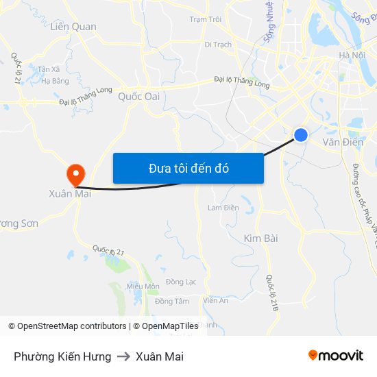 Phường Kiến Hưng to Xuân Mai map