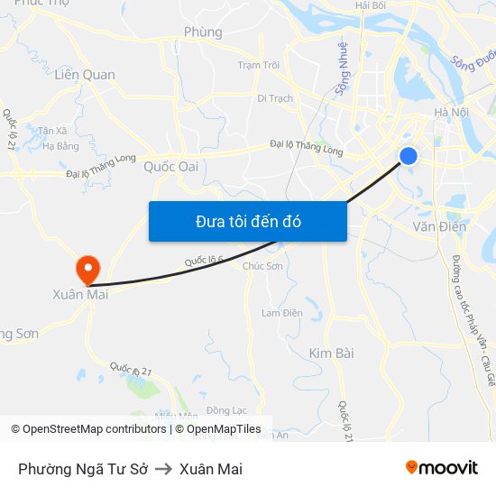 Phường Ngã Tư Sở to Xuân Mai map