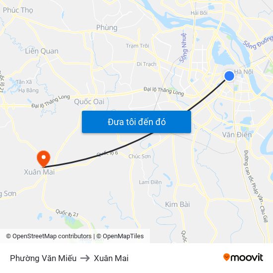 Phường Văn Miếu to Xuân Mai map