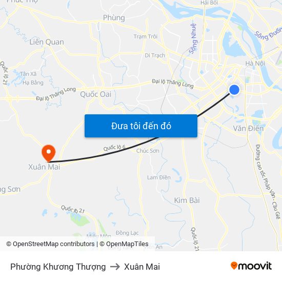 Phường Khương Thượng to Xuân Mai map