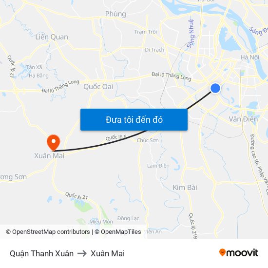 Quận Thanh Xuân to Xuân Mai map