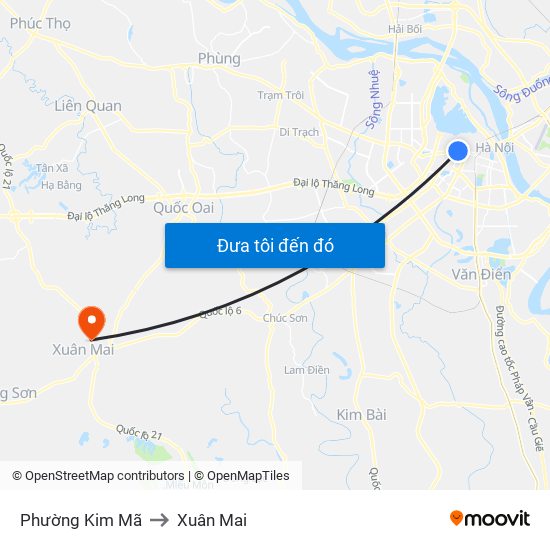 Phường Kim Mã to Xuân Mai map