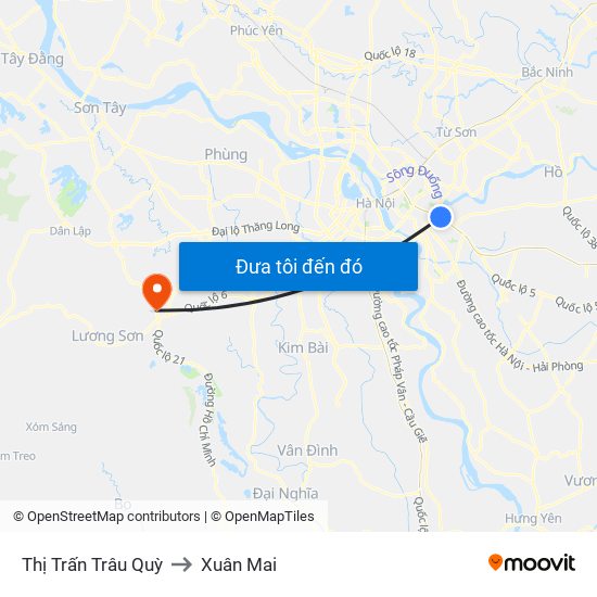 Thị Trấn Trâu Quỳ to Xuân Mai map