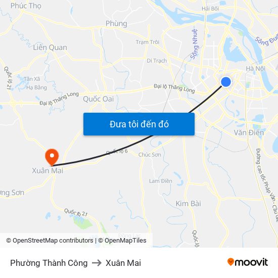 Phường Thành Công to Xuân Mai map