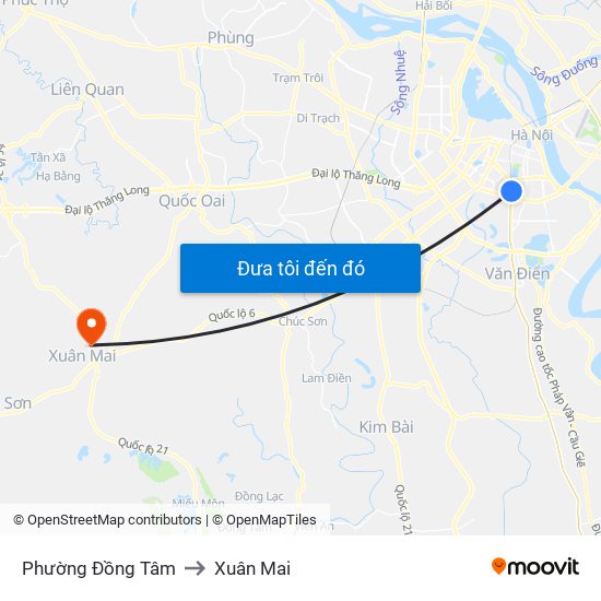 Phường Đồng Tâm to Xuân Mai map