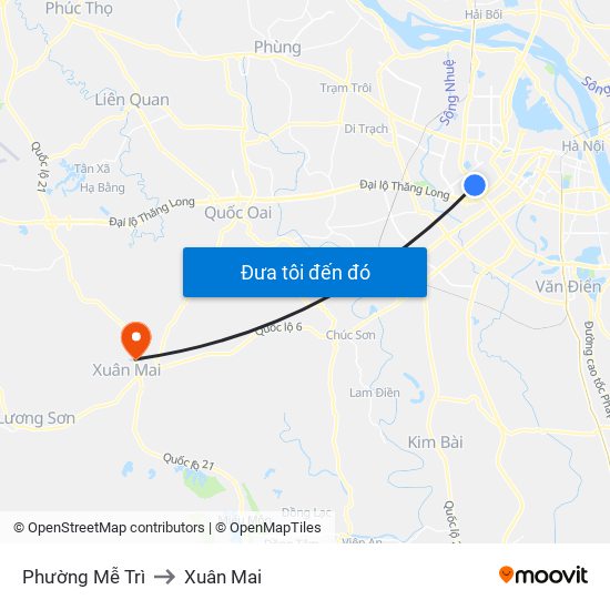 Phường Mễ Trì to Xuân Mai map