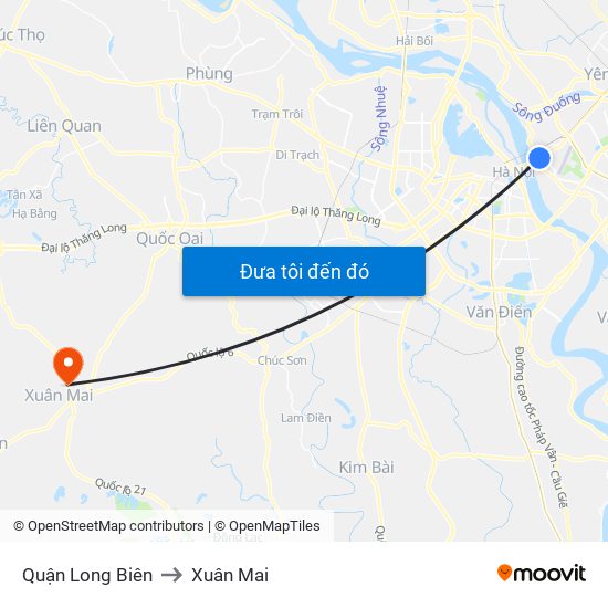 Quận Long Biên to Xuân Mai map