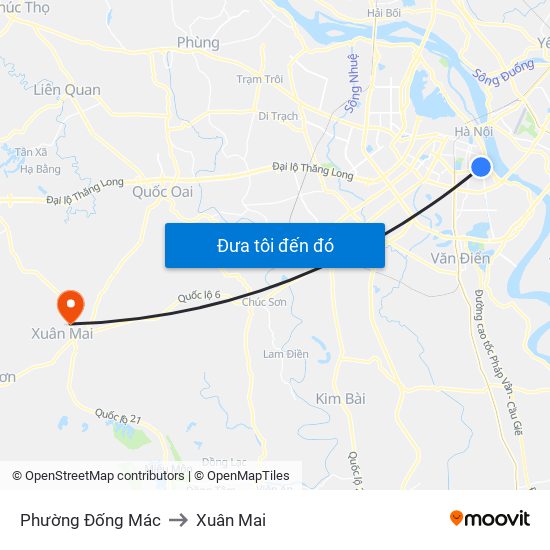 Phường Đống Mác to Xuân Mai map