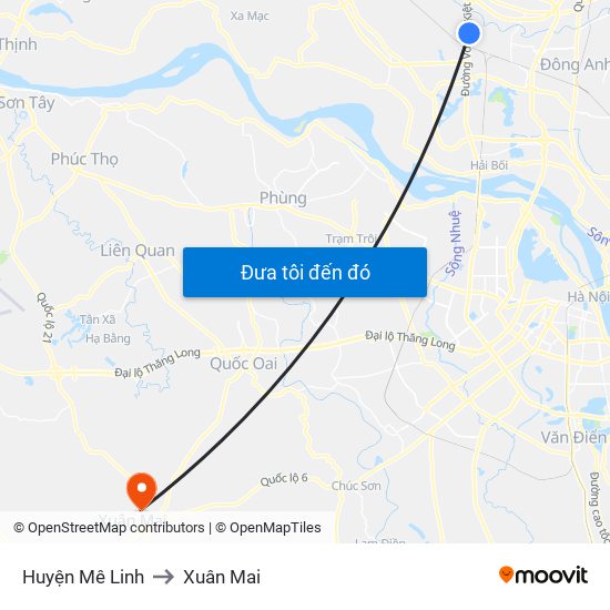 Huyện Mê Linh to Xuân Mai map