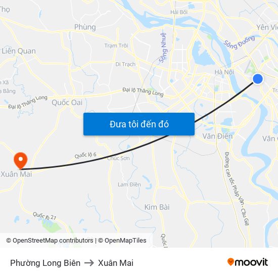 Phường Long Biên to Xuân Mai map