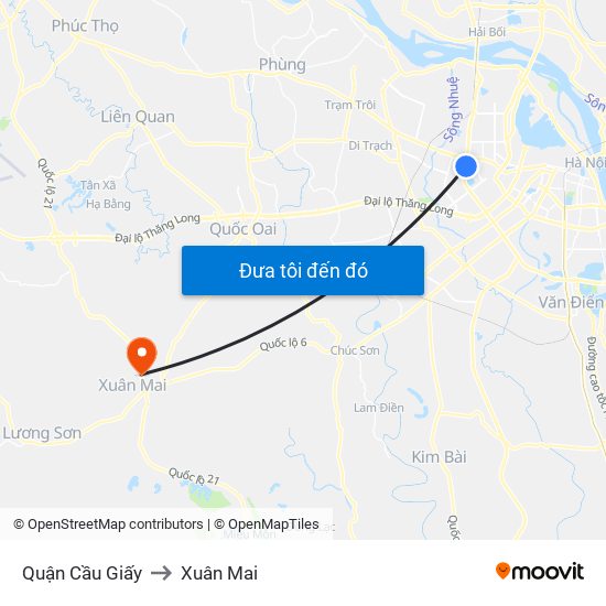 Quận Cầu Giấy to Xuân Mai map