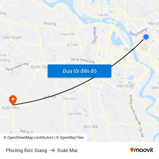 Phường Đức Giang to Xuân Mai map