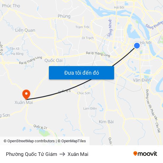 Phường Quốc Tử Giám to Xuân Mai map