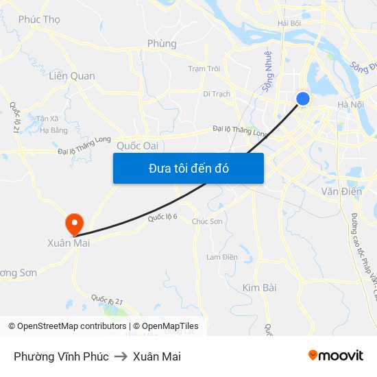 Phường Vĩnh Phúc to Xuân Mai map