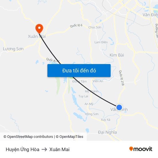Huyện Ứng Hòa to Xuân Mai map