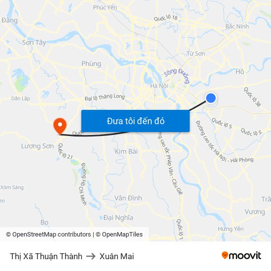 Thị Xã Thuận Thành to Xuân Mai map