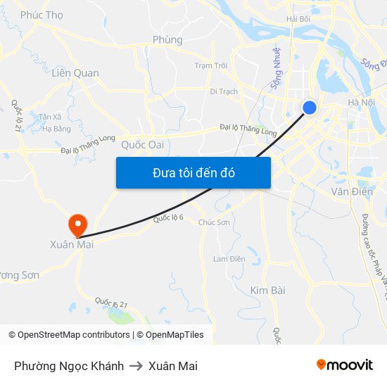 Phường Ngọc Khánh to Xuân Mai map