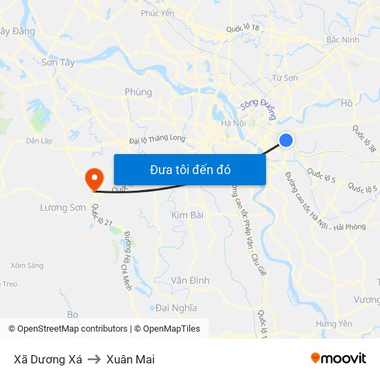Xã Dương Xá to Xuân Mai map