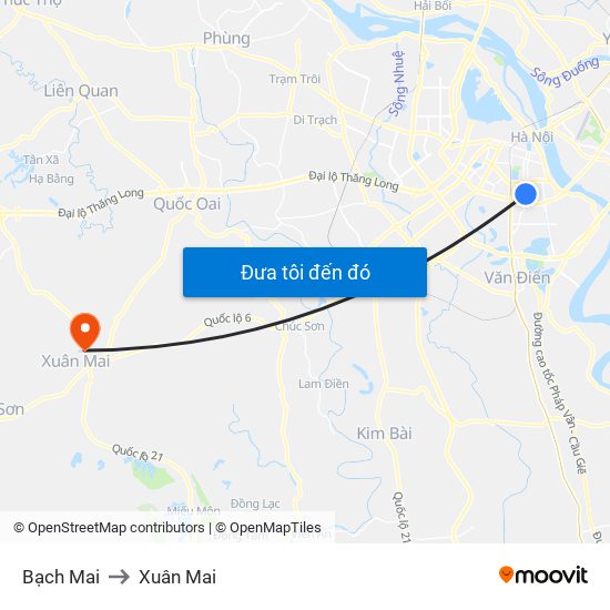 Bạch Mai to Xuân Mai map