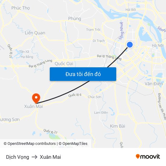 Dịch Vọng to Xuân Mai map