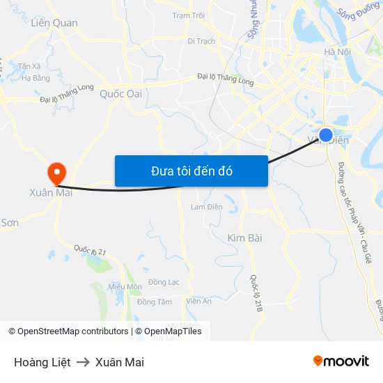 Hoàng Liệt to Xuân Mai map