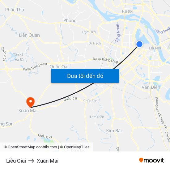 Liễu Giai to Xuân Mai map