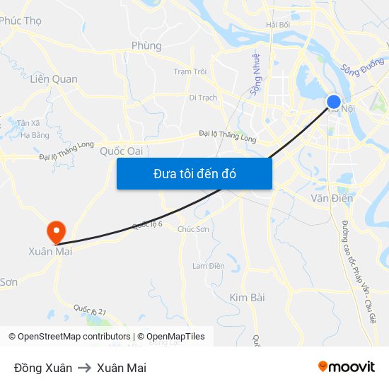 Đồng Xuân to Xuân Mai map