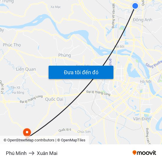 Phú Minh to Xuân Mai map