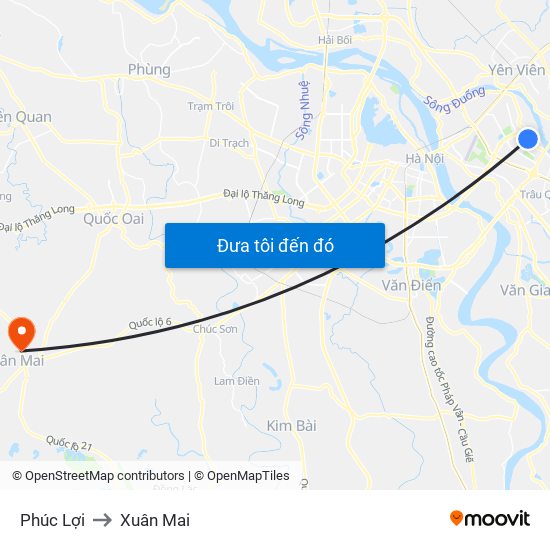 Phúc Lợi to Xuân Mai map