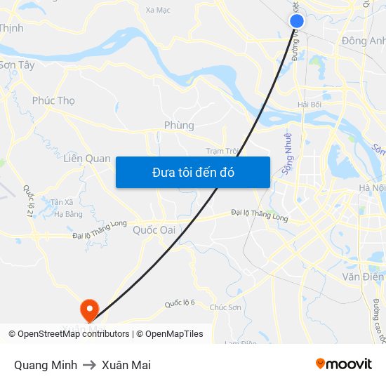Quang Minh to Xuân Mai map